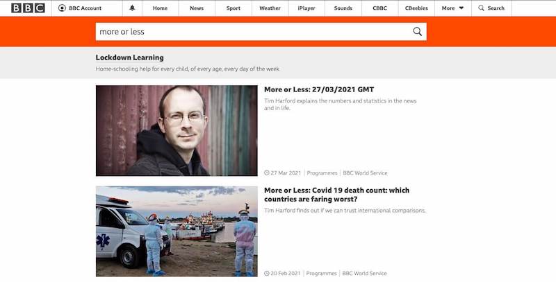 Radio for learning English BBC sounds Screenshot English language school Scotland More or Less
