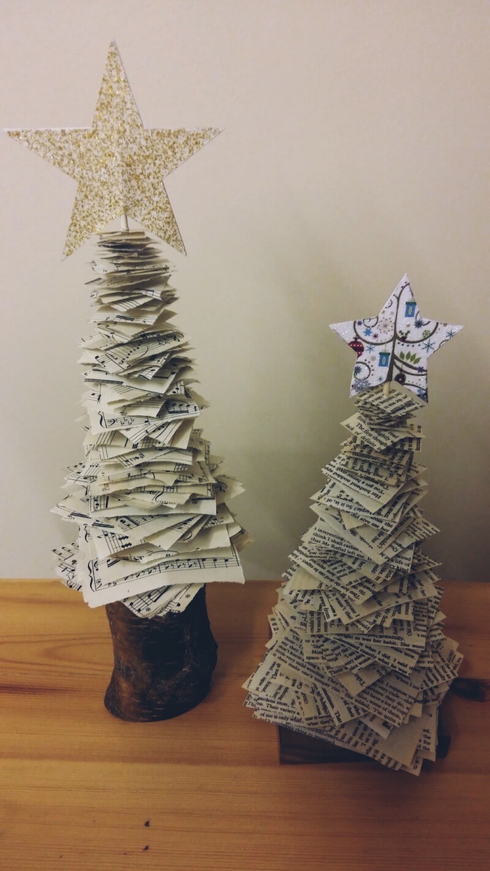 hand made Christmas trees from book pages