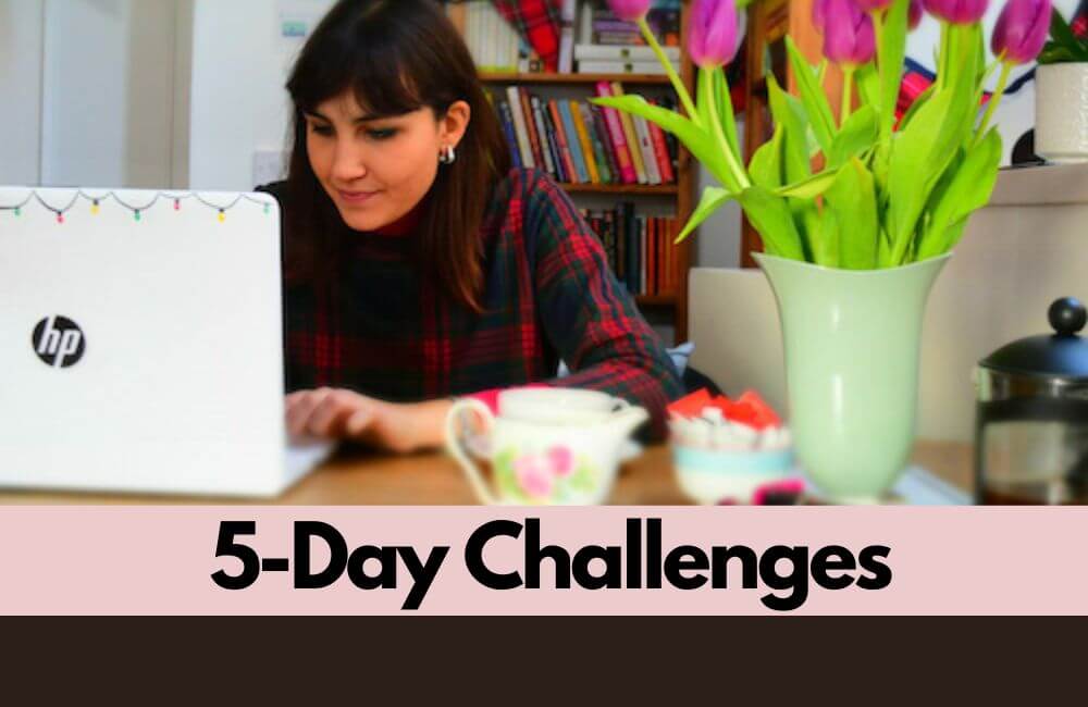 5-day challenges for English practice - cover image girl on computer
