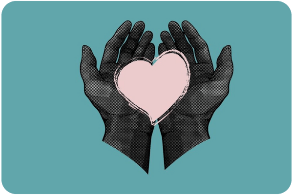 Blue Noun language hub holidays - graphic - hands holding heart