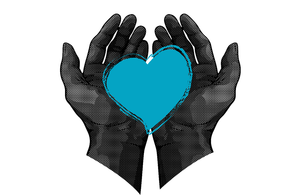 Social Action Policy icon - hands holding blue heart