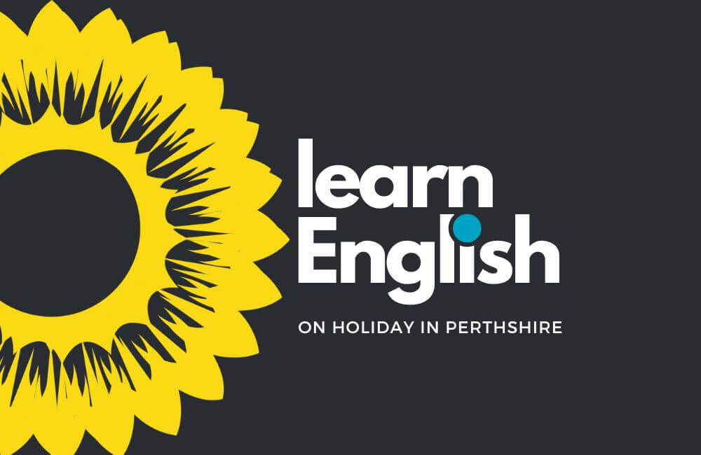 Learn English on Holiday in Perthshire - logo with sunflowers