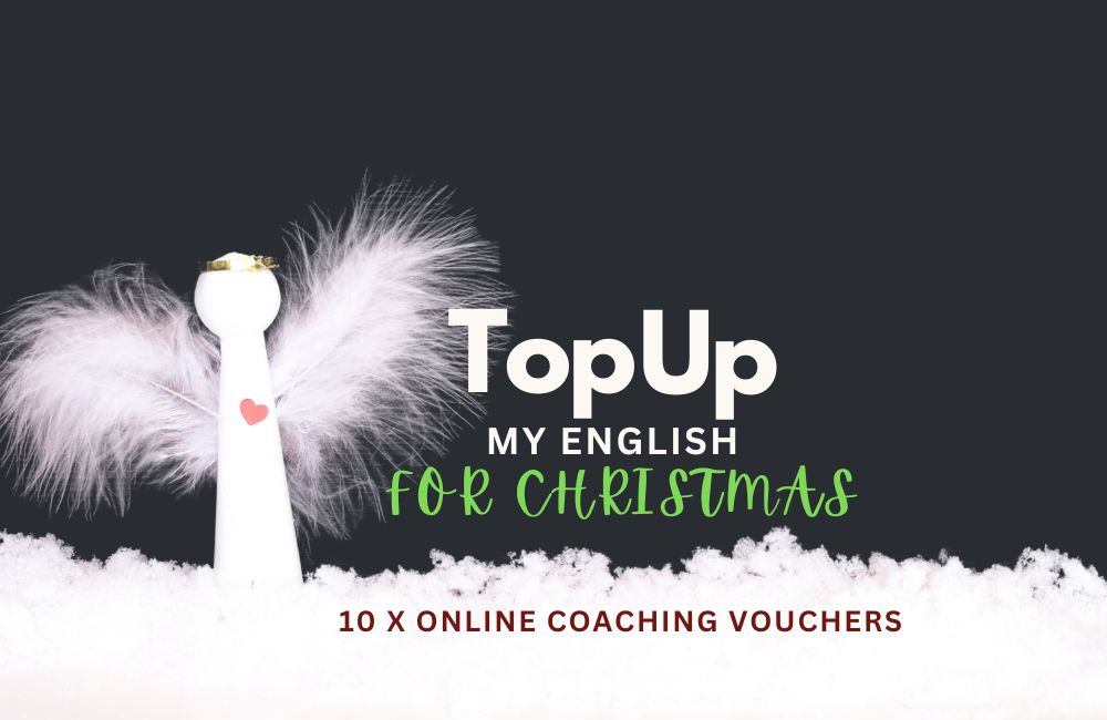 voucher for Top Up My English coaching for Christmas with toy angel