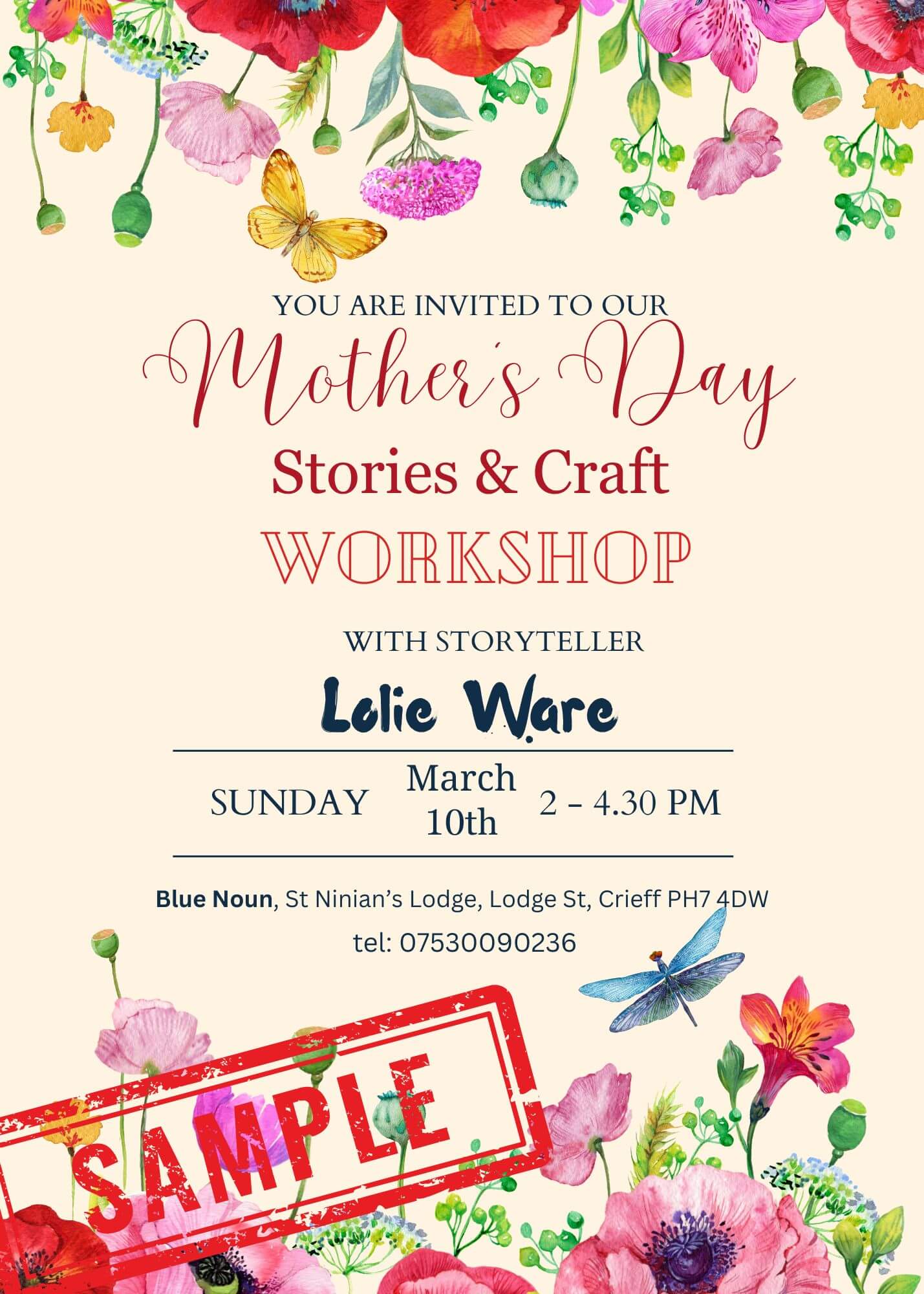 Mother's Day gift Crieff Perthshire Activities Stories and craft workshop flyer