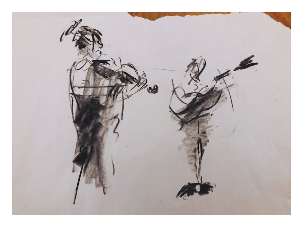 life drawing class with musicians
