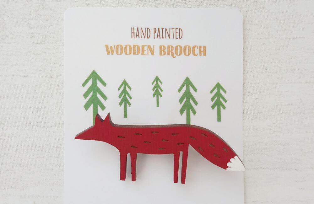 3 word story prize - handmade wooden fox Brooch