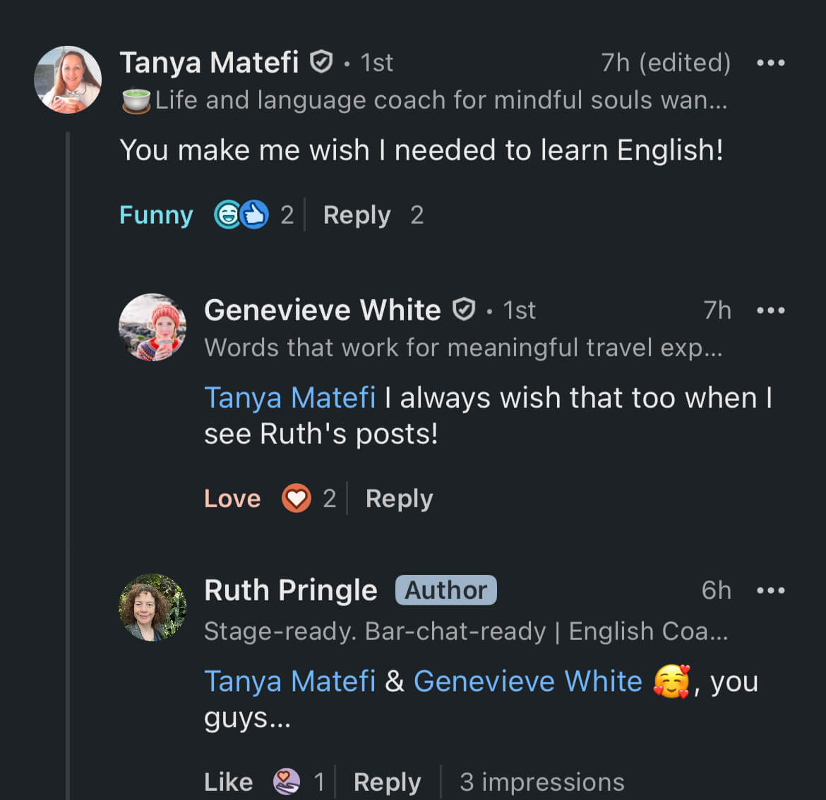 I wish I needed to learn English holiday comment screenshot<br />
