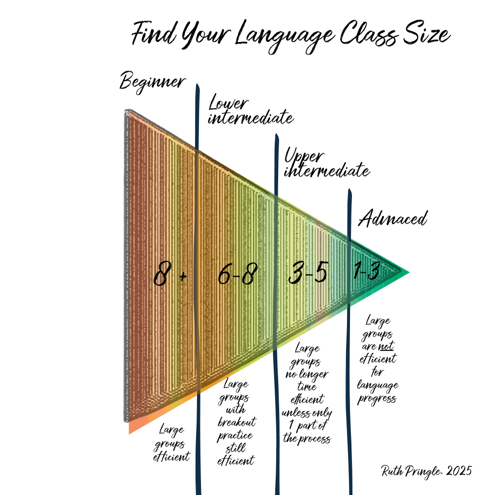 Chart showing optimal language class size per language level