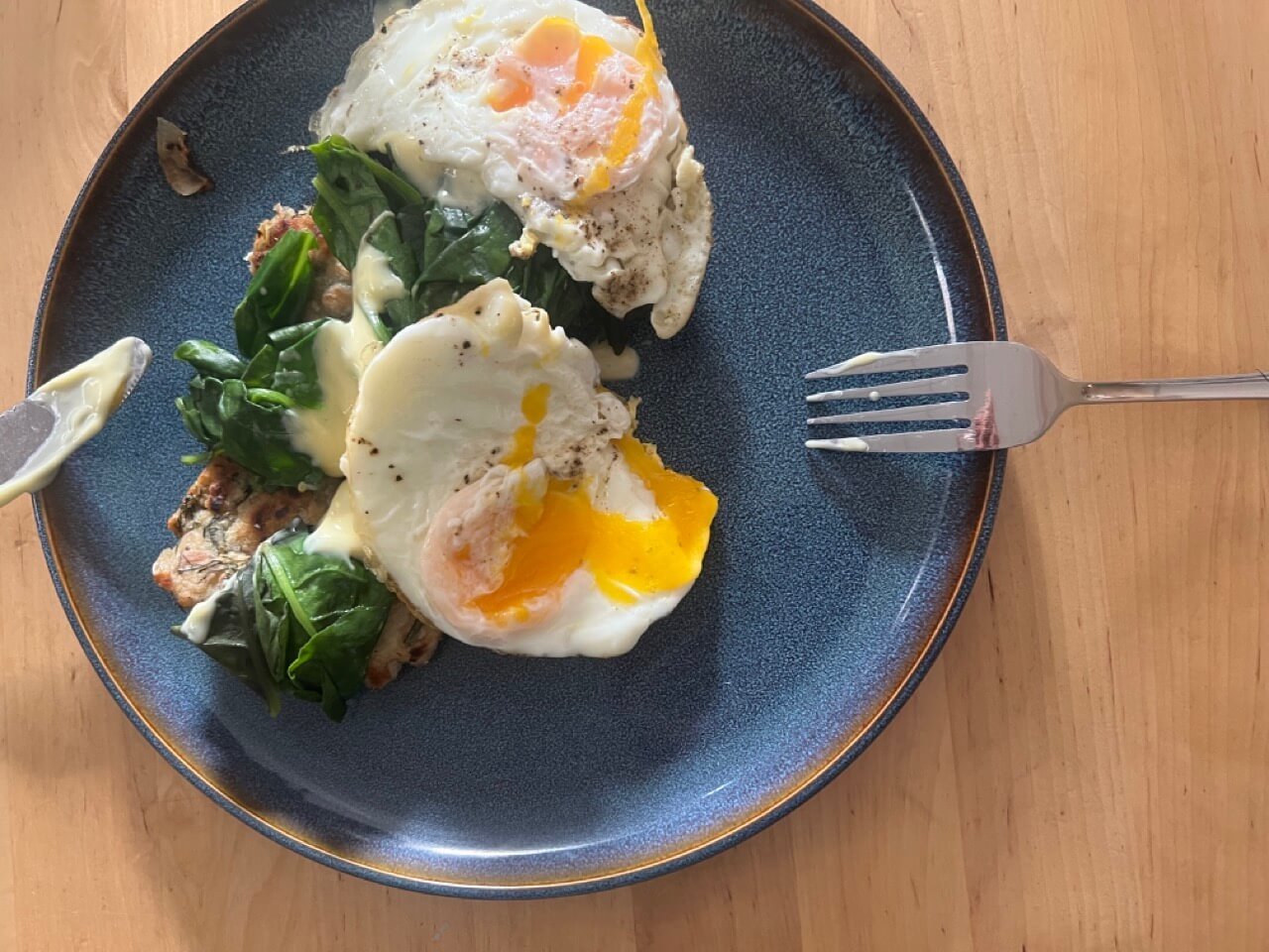 breakfast on a language school holiday - eggs and organic spinach