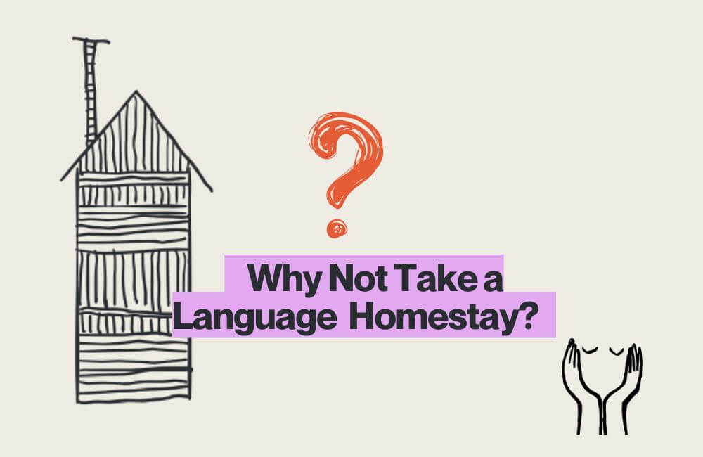 graphic for why not take a language homestay in the UK. House with questionamark and text