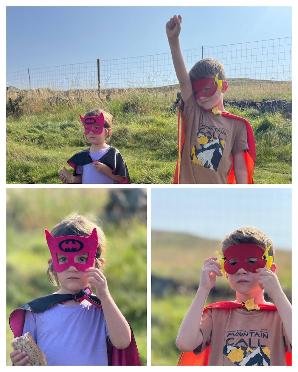 Family English Holiday climbing Dumyat as superheroes