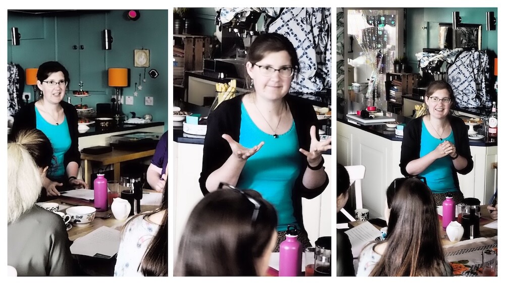 Pronunciation specialist Jennie Reed leading a small group English pronunciation workshop