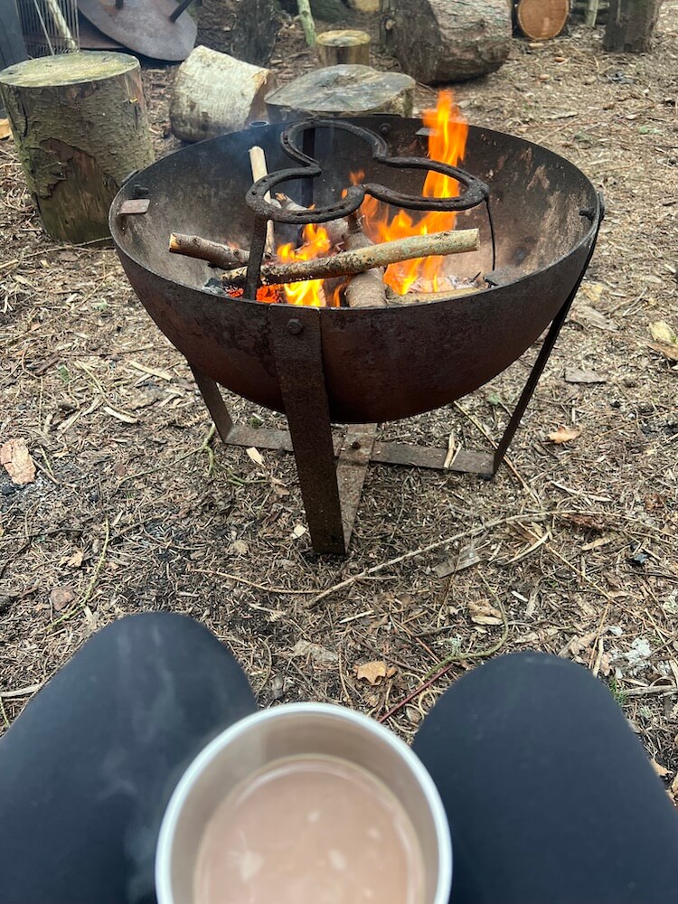 fire and hot chocolate with do it outdoors