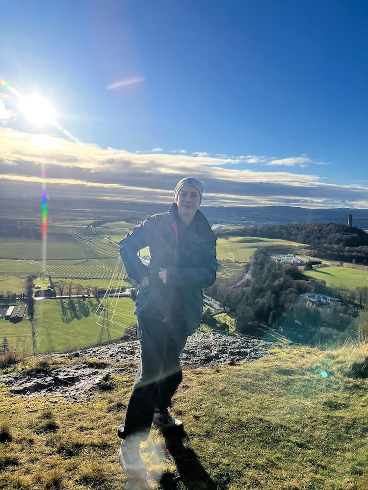 Ruth Pringle at the top of Dumyat