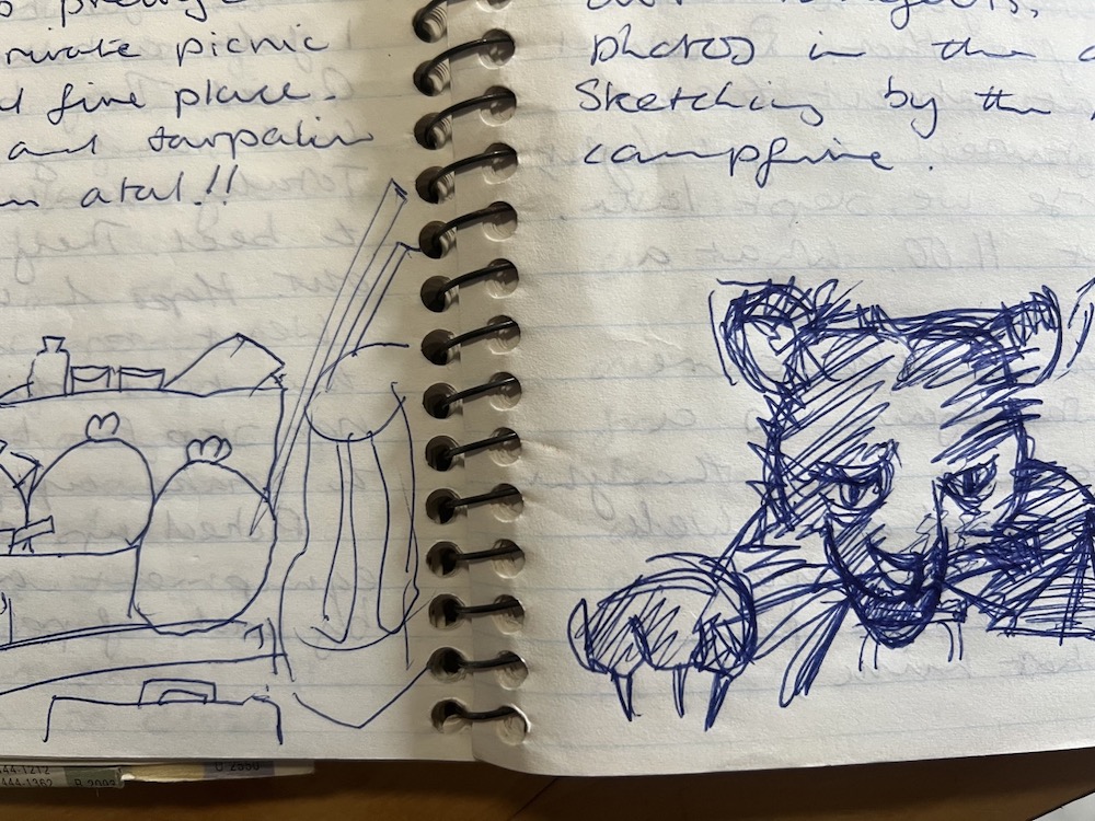 Old travel sketchbook with drawings, reflections, and memories collected during a journey through Canada