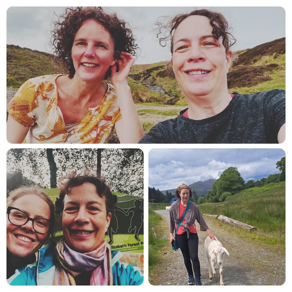 collage of my hill walking guests and a goat (stirling region)