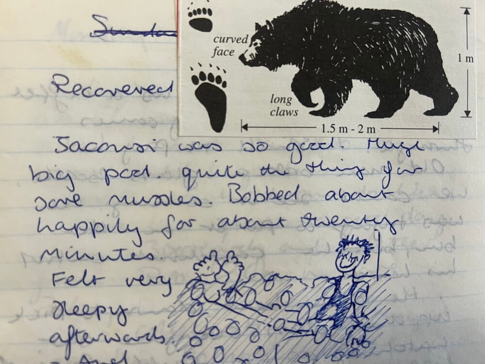 Old travel sketchbook with drawings, reflections, and memories collected during a journey through Canada