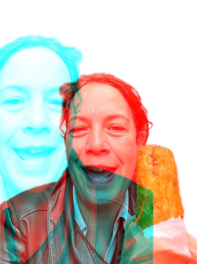 Ruth with cheese pie form Pie Maker in Edinburgh (digital effect) 