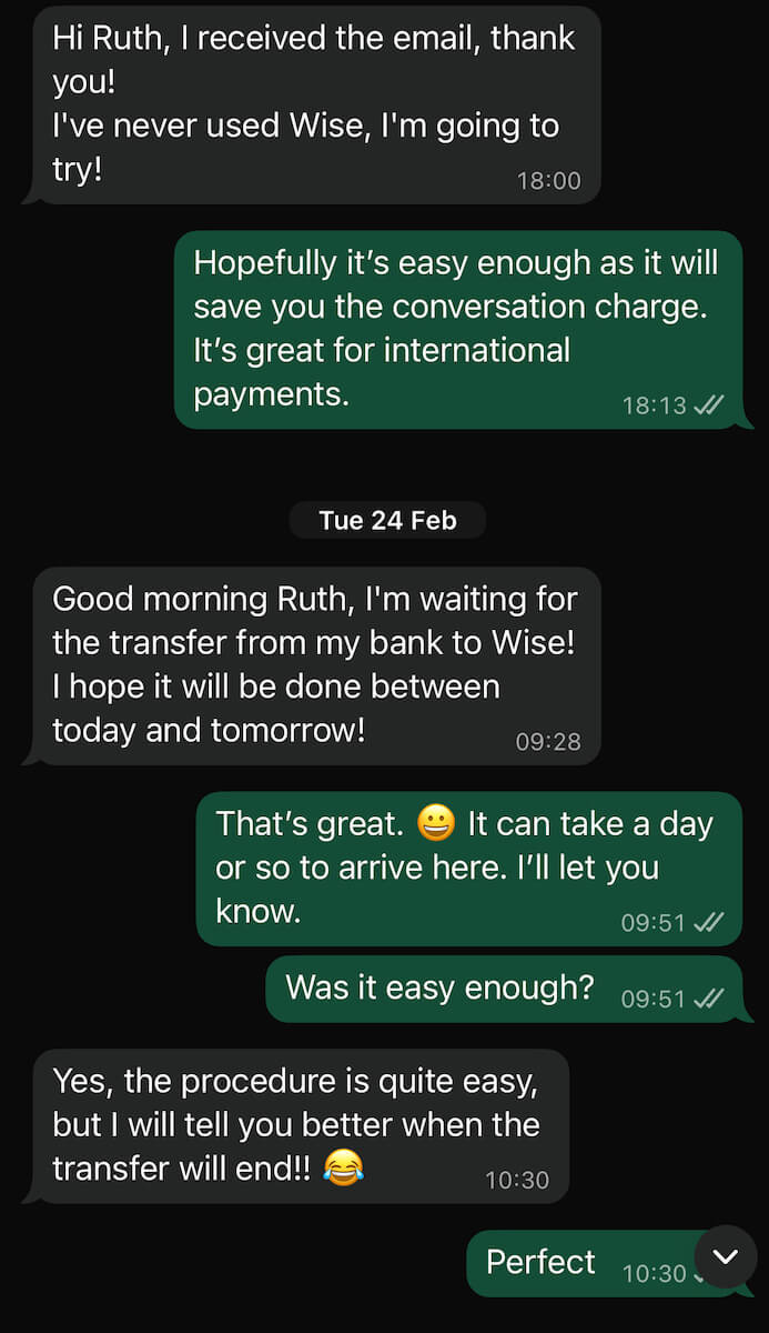 Screenshot about Wise bank payments