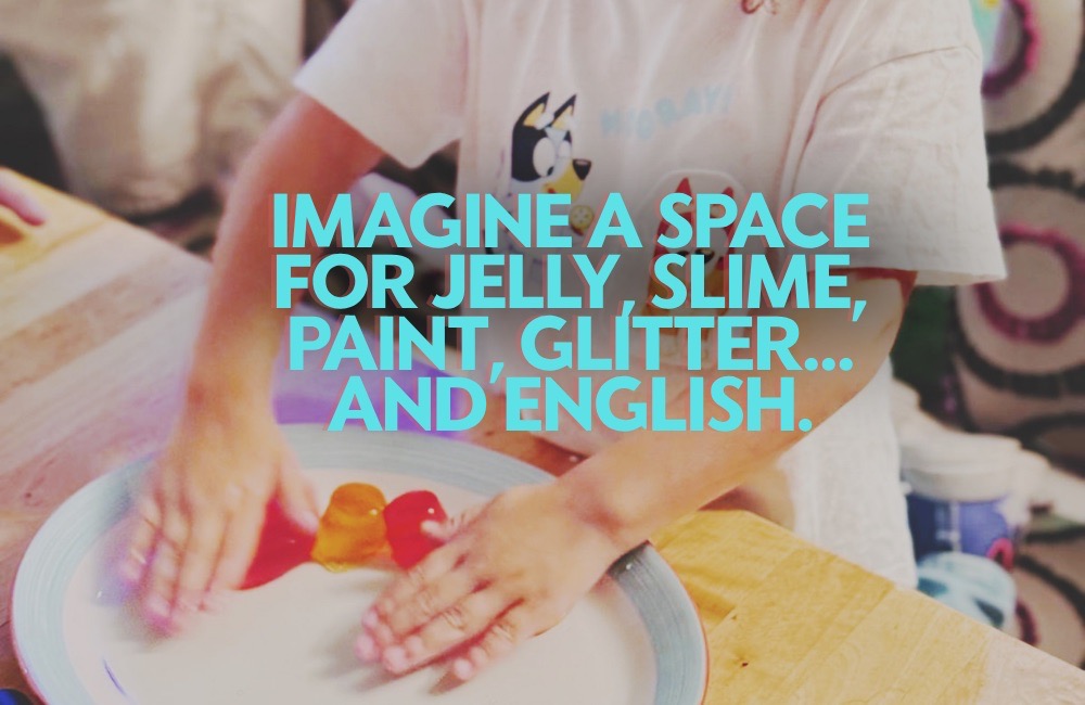 Children making colourful jelly during a Blue Noun Family English Holiday in Scotland, using hands-on activities to encourage natural spoken English.