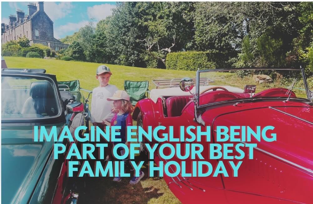 Family English practice day at Drummond Castle Gardens