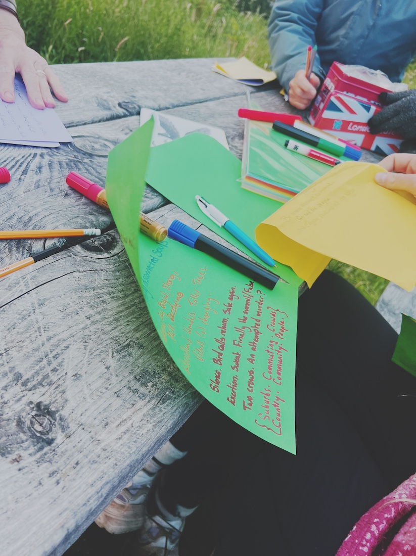 community writing in woodland near Crieff