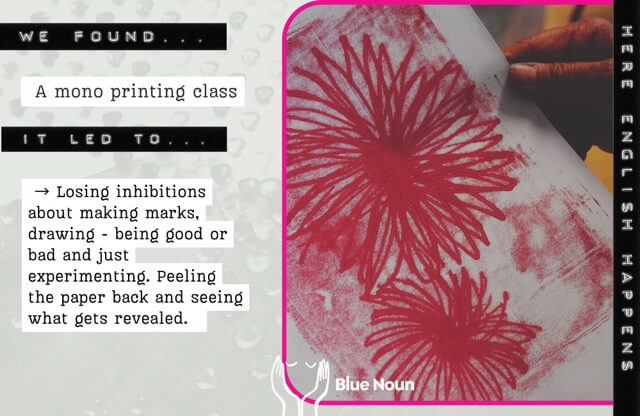 Field notes for language immersion with mono printing flowers