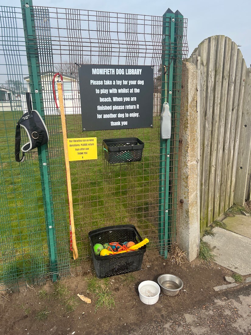 Beach toys left for dogs to use at Monifieth, Scotland, discovered while walking from Broughty Ferry to Carnoustie.