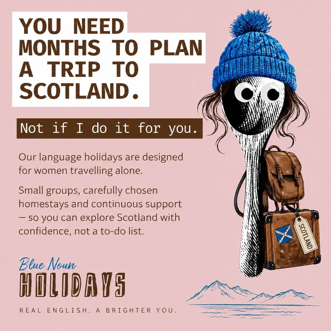 Solo female traveller on a Blue Noun English language holiday in Scotland