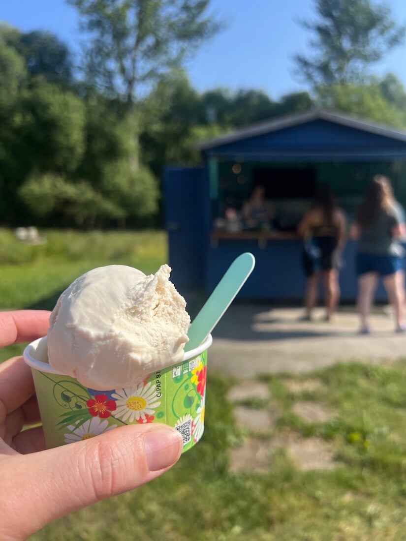 Farm-made ice cream at Achray Farm during a family English language holiday in Perthshire, Scotland.