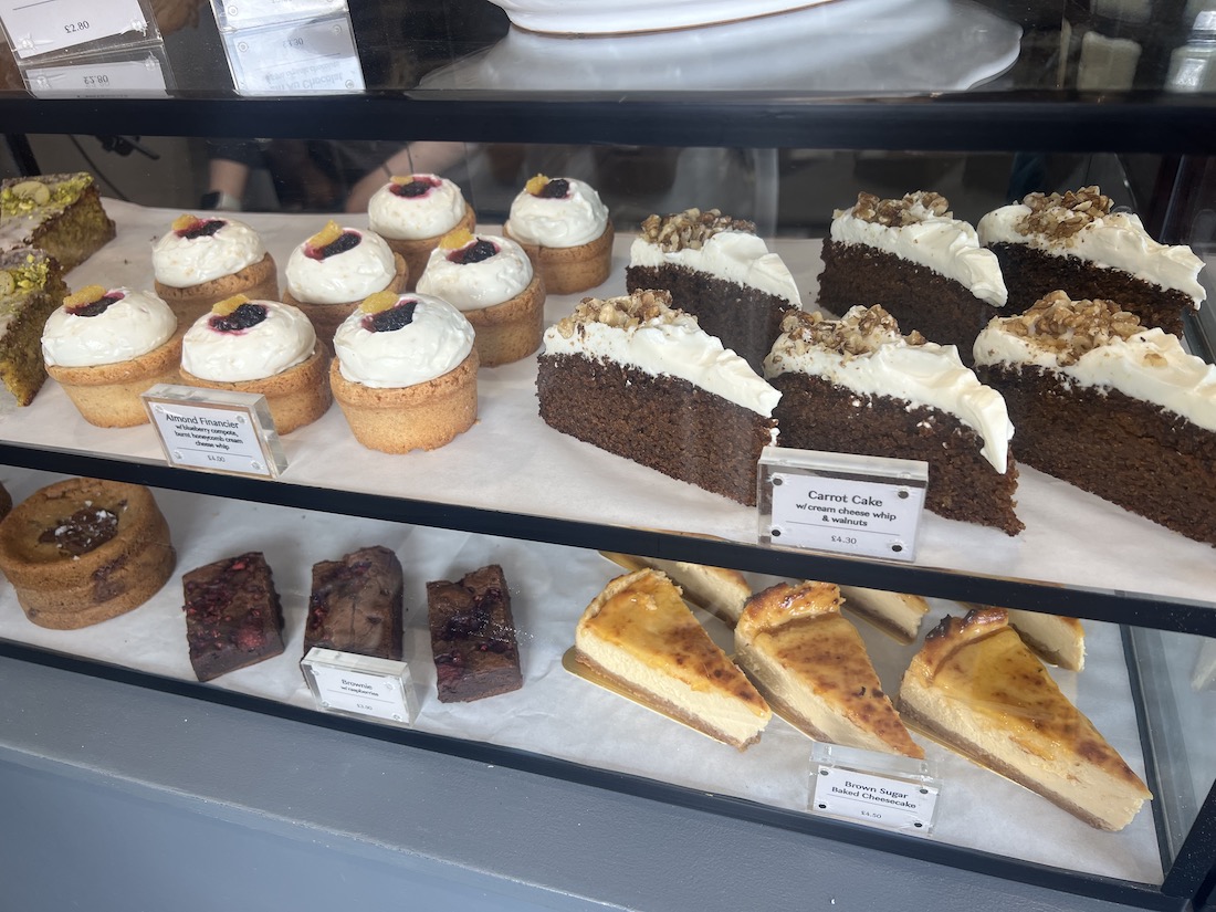 Cakes and pastries in a Fortrose bakery, visited on a trip to watch dolphins near Inverness in the Scottish Highlands.
