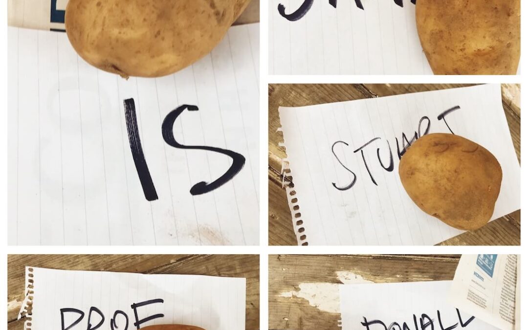 montage of potatoes at a village shop in Scotland for blog about feeling like a hot potato when a course drops you without care.