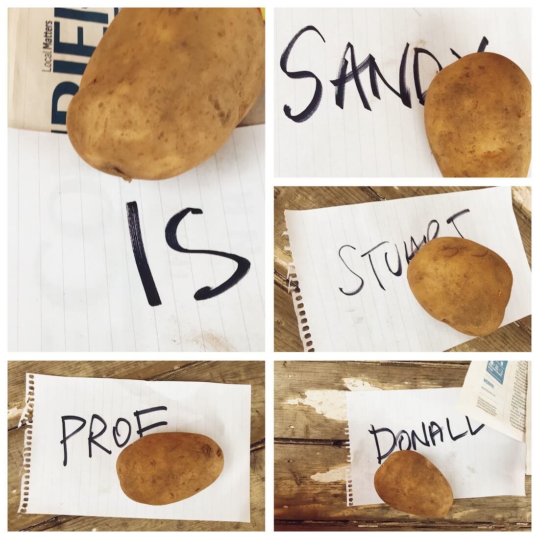 montage of potatoes at a village shop in Scotland for blog about feeling like a hot potato when a course drops you without care.