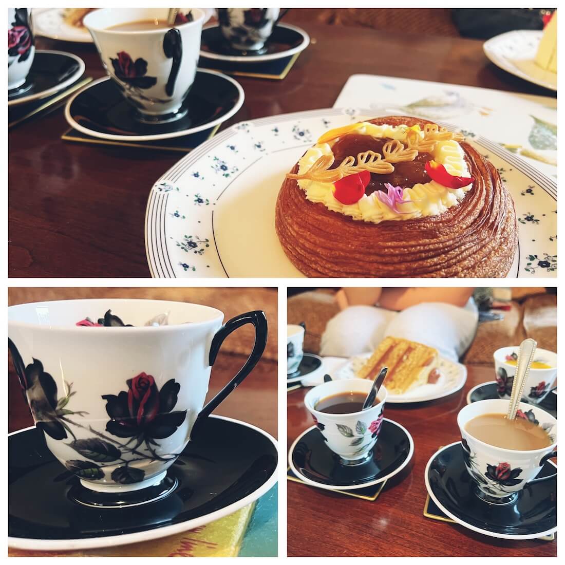 Vintage tea set and cake shared during a Blue Noun English holiday in Scotland